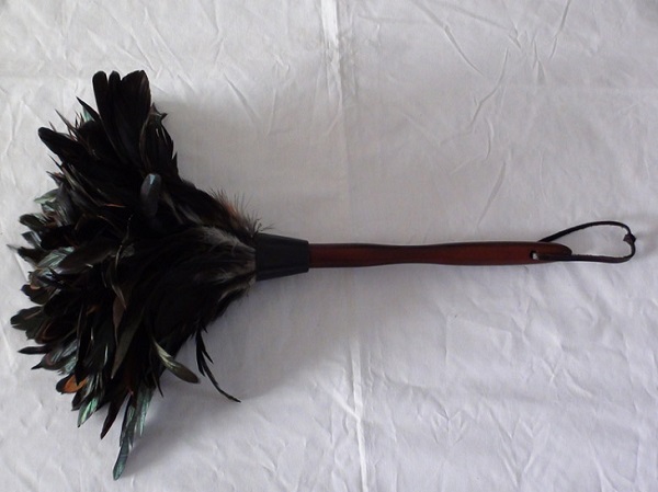 chicken feather duster with rooster tail feathers